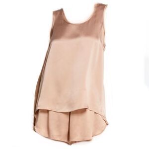 Lunya washable silk pajama set tank and shorts in otium tan XS/S